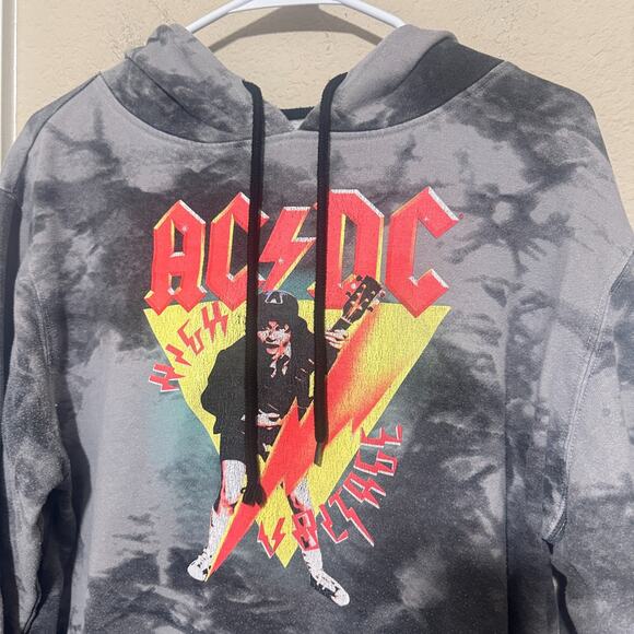 AC/DC Hoodie Pullover Sweatshirt High Voltage Band Distressed Tie Dye Mens M - Picture 2 of 6